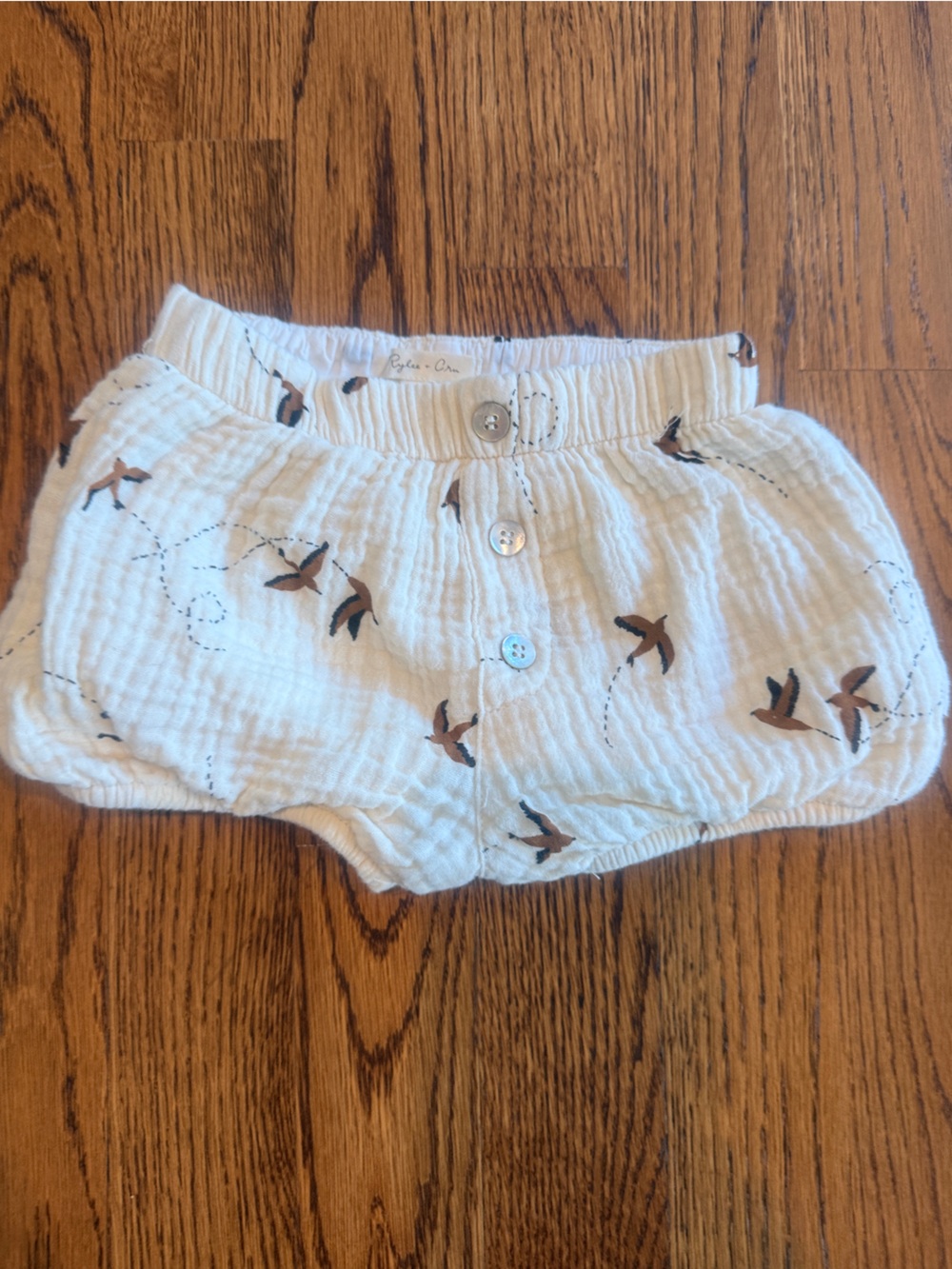 Rylee + Cru White Muslin Bird-Print modern baby bloomers 18-24 months